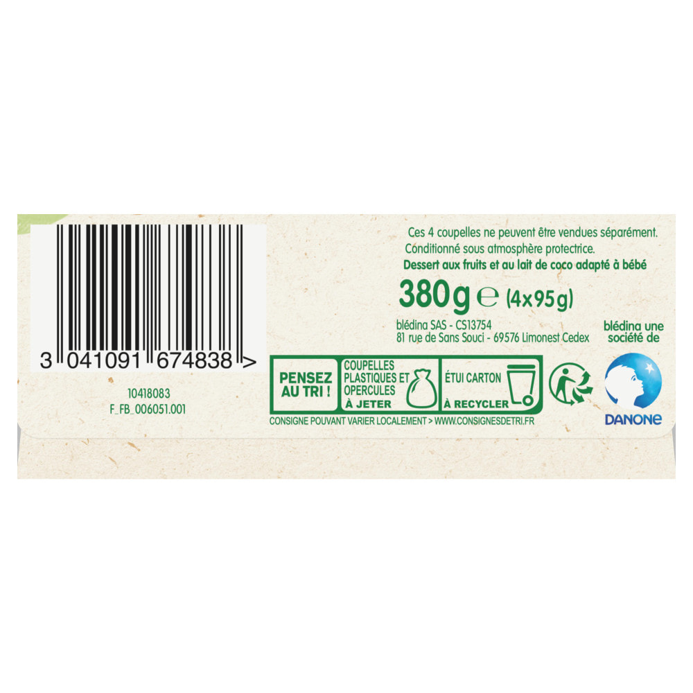 6x4 Brassés 100% Végétal Lait de Coco Banane - Bledina - Dès 6 mois