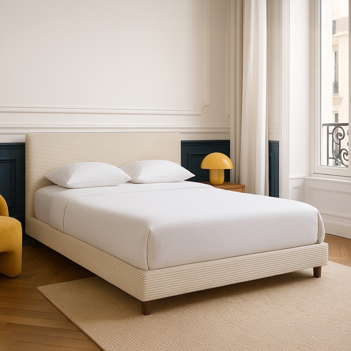 Lit avec tête de lit en velours côtelé - WILLIAM