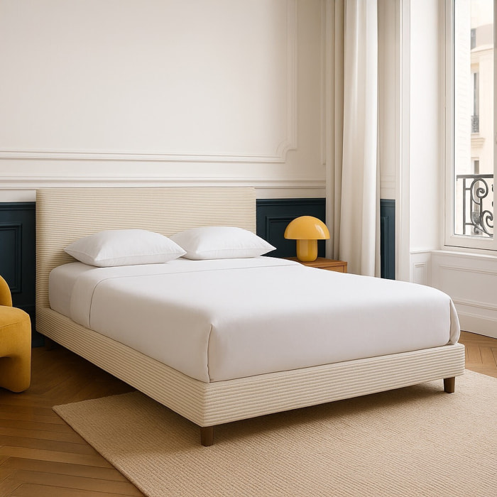 Lit avec tête de lit en velours côtelé - WILLIAM