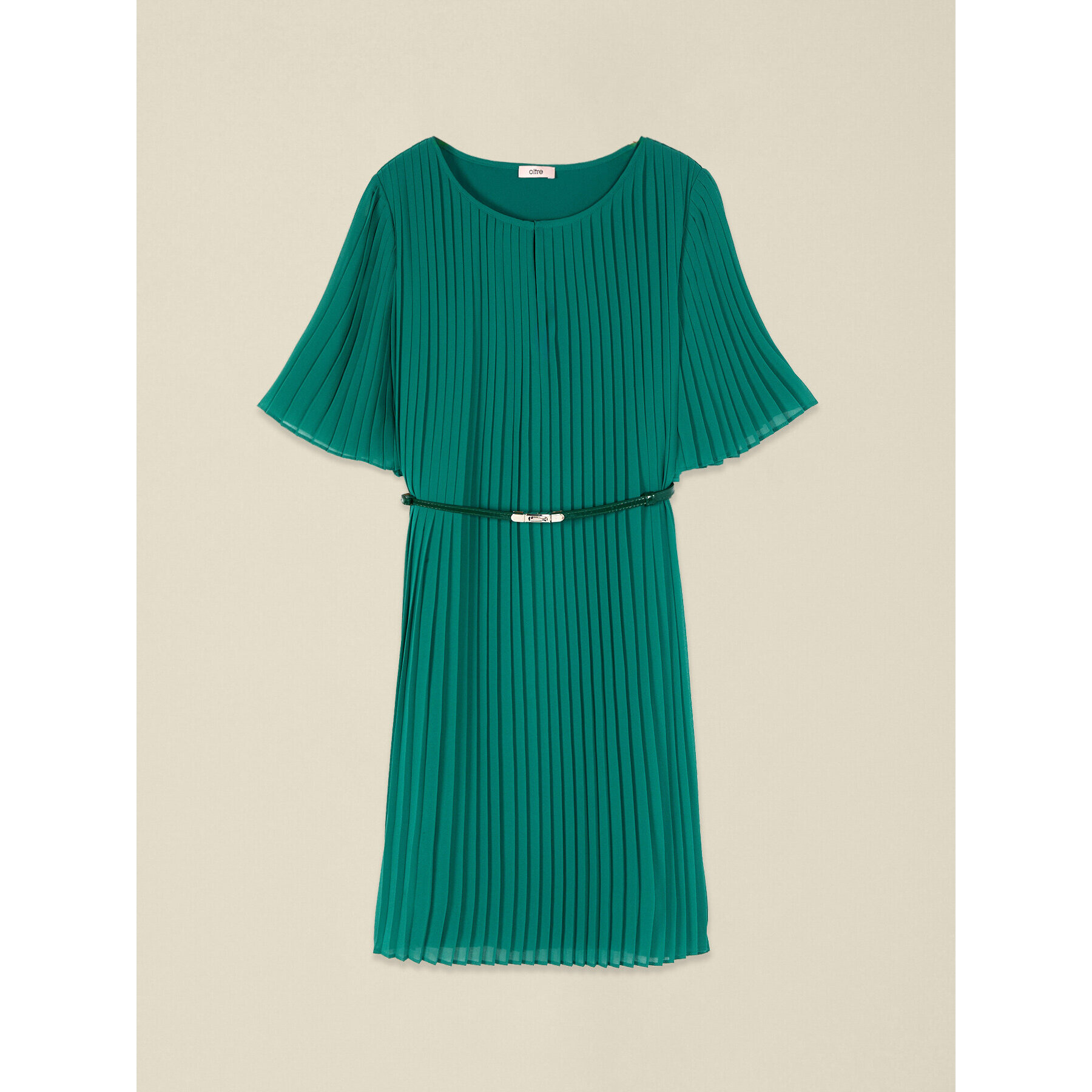 Oltre - Vestido corto en georgette plisado - Verde