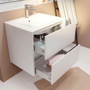 Pack Meuble Salle de Bains 60 cm Laqué Blanc, 2 tiroirs avec Vasque Céramique - XENOS