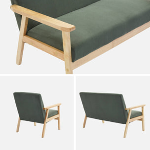 Banquette + fauteuil 3 places bois d'hévéa velours côtelé ISAK