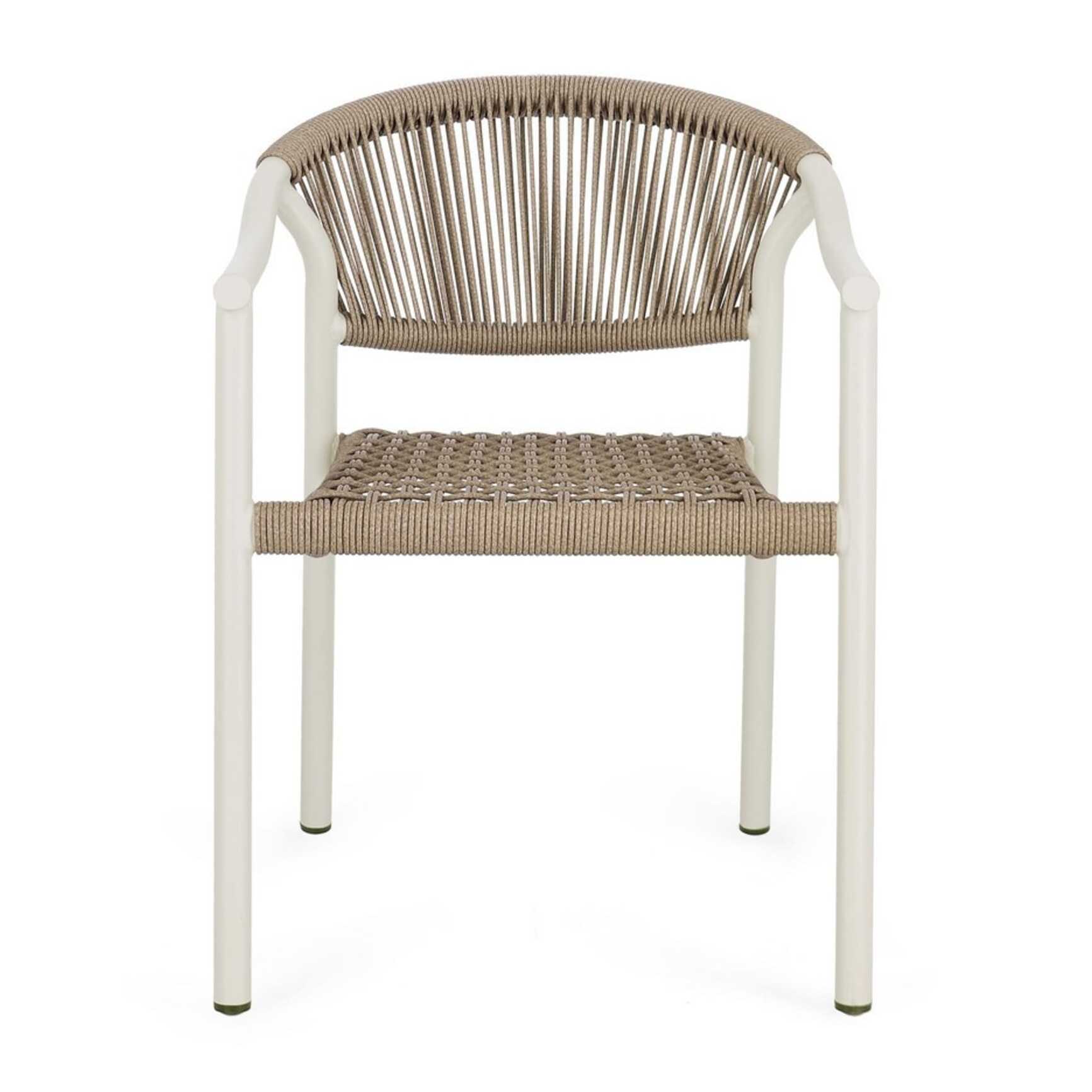 Set di 4 sedie con braccioli FORMENTERA in alluminio beige e fibra sintetica sabbia, impilabili