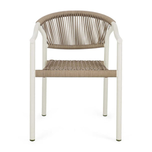 Set di 4 sedie con braccioli FORMENTERA in alluminio beige e fibra sintetica sabbia, impilabili
