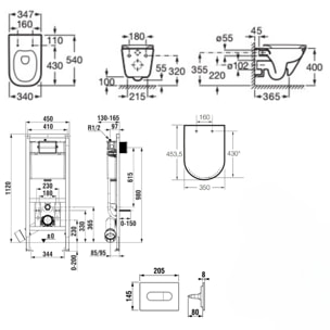 Pack WC bâti-support ECO 2 L Roca + WC suspendu Roca avec abattant SoftClose + plaque noir (ROROGAWR03-IN)