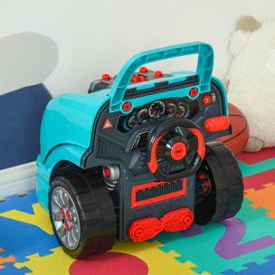 HOMCOM Officina Camion Giocattolo per Bambini 3-5 Anni a 61 Pezzi con Maniglia, in ABS e PP, 40x39x47 cm, Nero e Azzurro