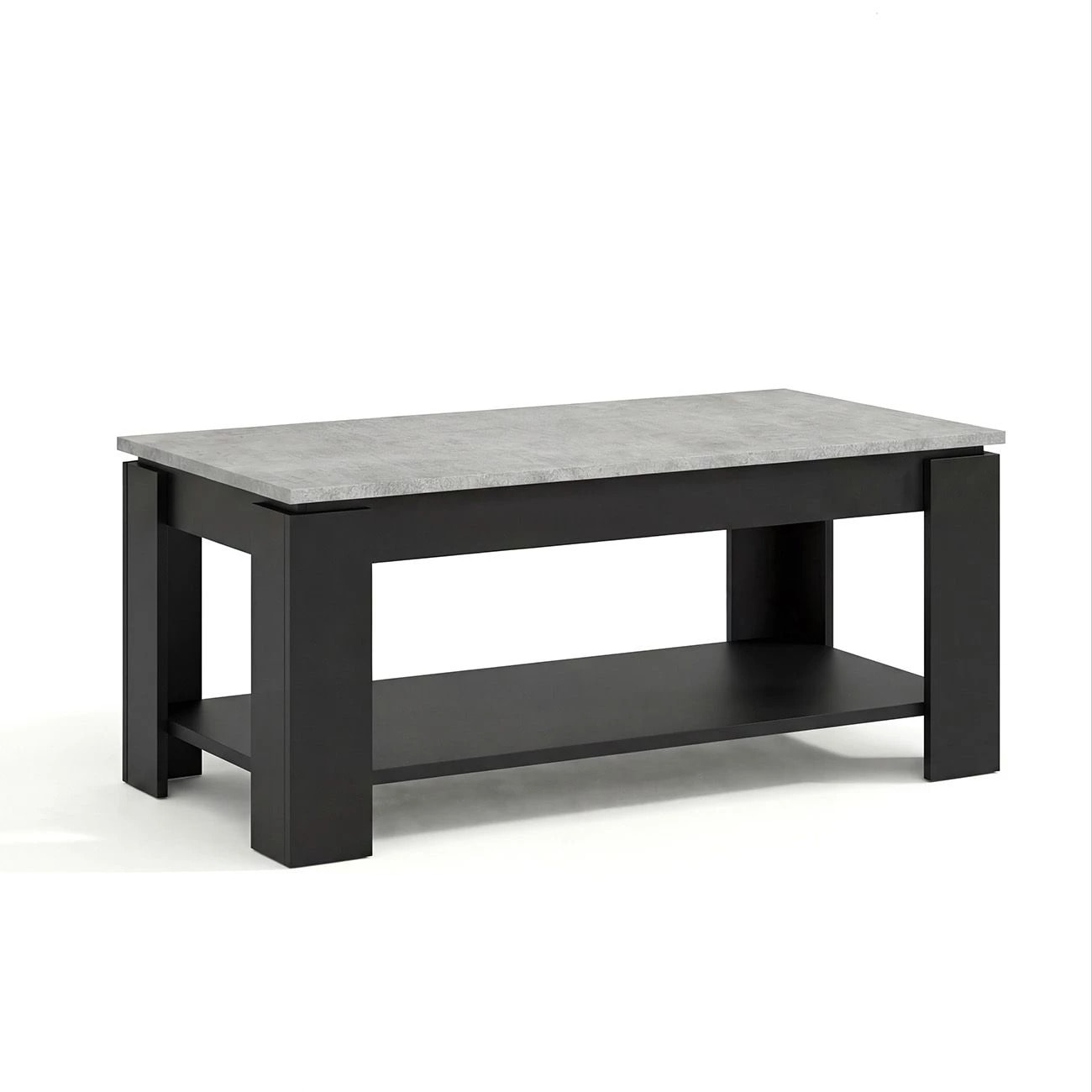 Mesa de centro elevable con almacenaje en negro mate y gris cemento 102x43-54 cm Lya Negro Mate - Gris Cemento