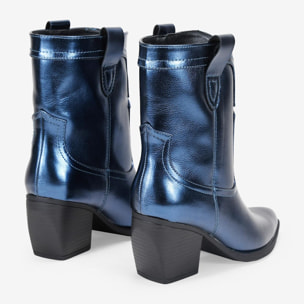 Botines cowboy azul metálico con tacón