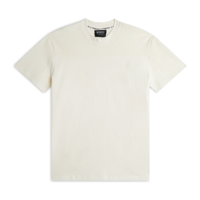 T-shirt in Uomo con Carré e Maniche in Tessuto Waffle