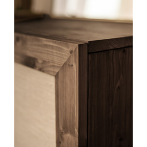 Buffet en bois de sapin et toile de lin ton noyer 100x80 Hauteur: 100 Longueur: 80 Largeur: 40