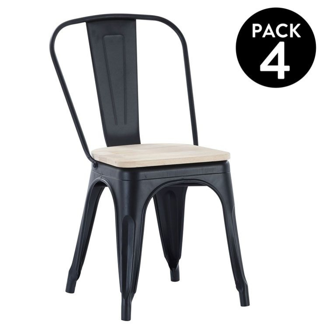 Pack 4 sillas de comedor Tolix Negro - Roble