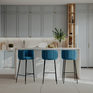 Lot de 2 chaises de bar en velours bleu 75 cm - Rosy