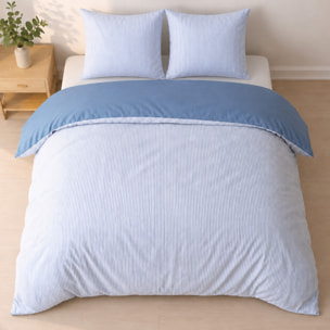Parure housse de couette mini seersucker rayures demin bleu, MILLERAY
