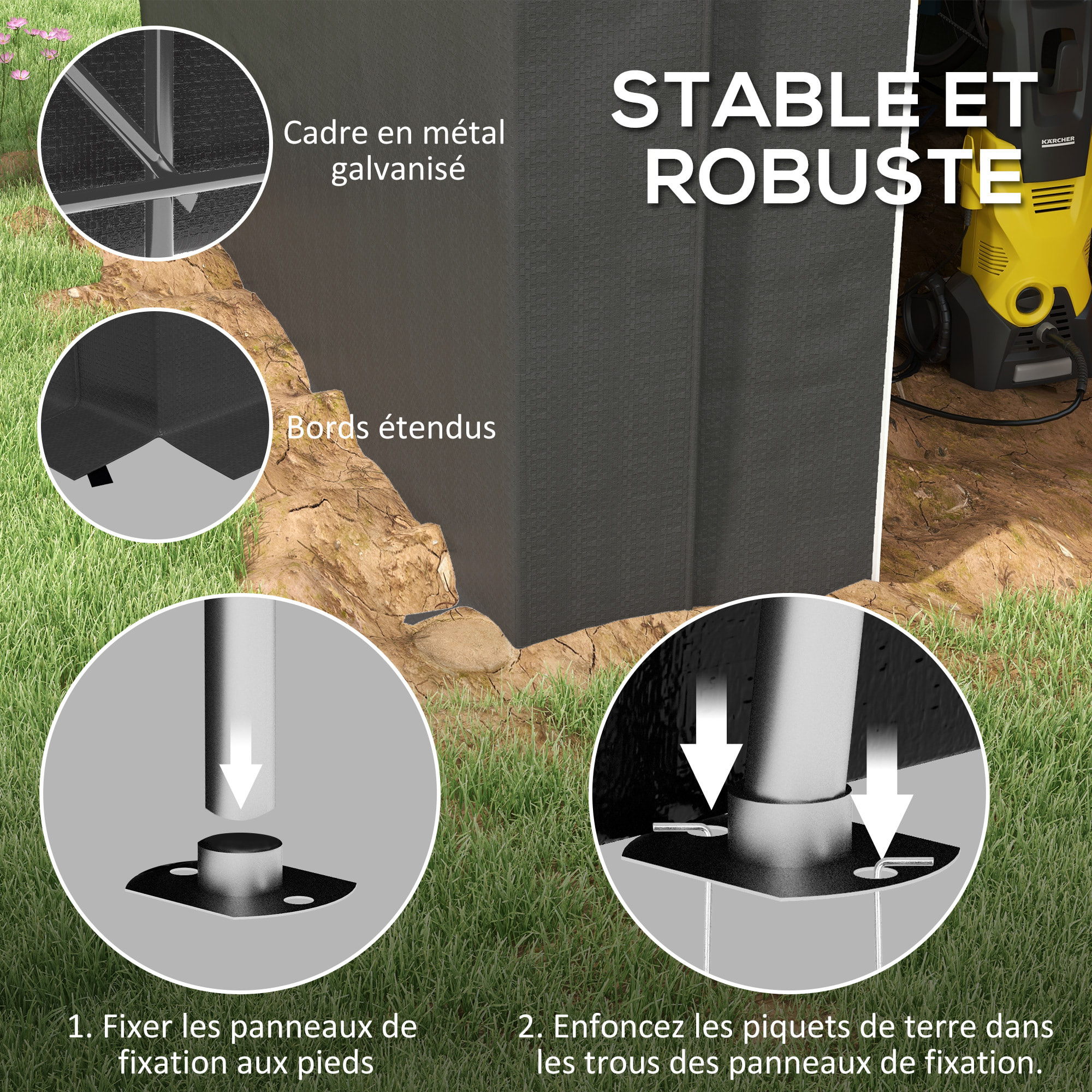 Abri de jardin rangement extérieur dim. 2,4L x 1,8l x 1,9H m - porte zippée - acier galvanisé PE gris