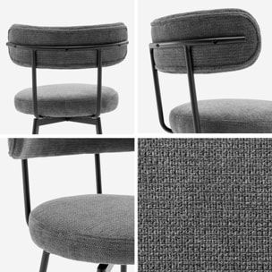 Lot de deux tabourets de bar assise rotative métal noir et tissu gris - L 50 x P 50 x H 92cm - Iris
