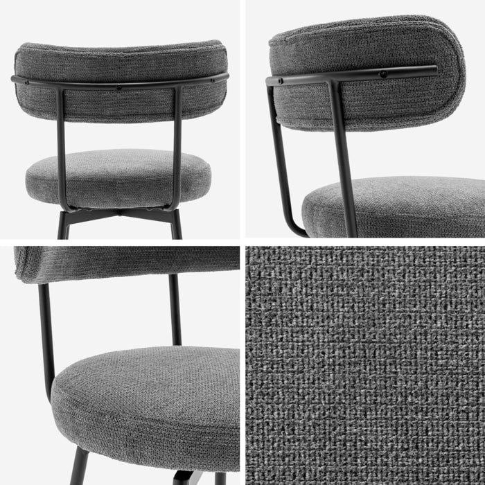 Lot de deux tabourets de bar assise rotative métal noir et tissu gris - L 50 x P 50 x H 92cm - Iris