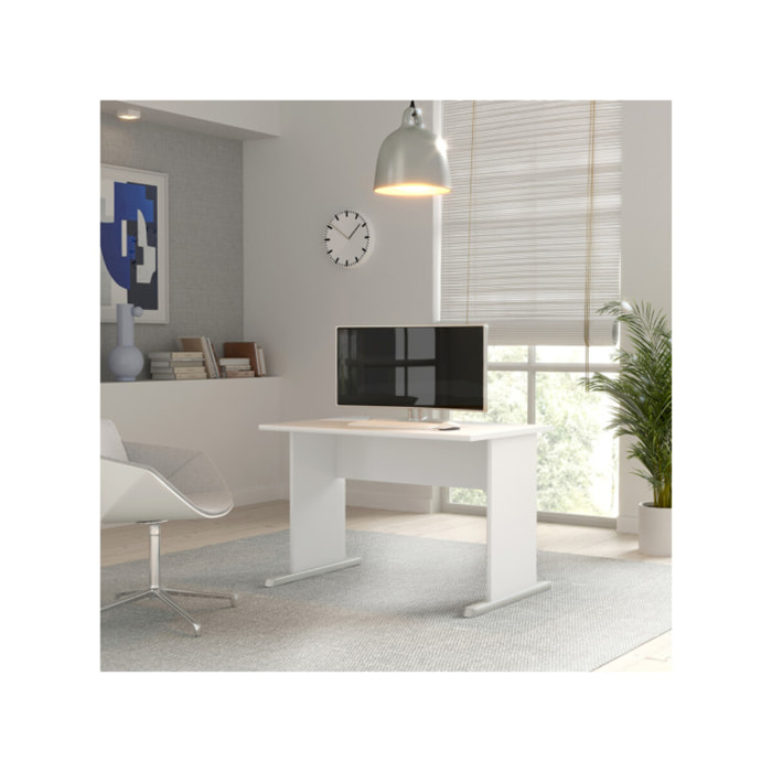 Bureau L. 108 cm décor blanc avec piètement effet aluminium - MIA