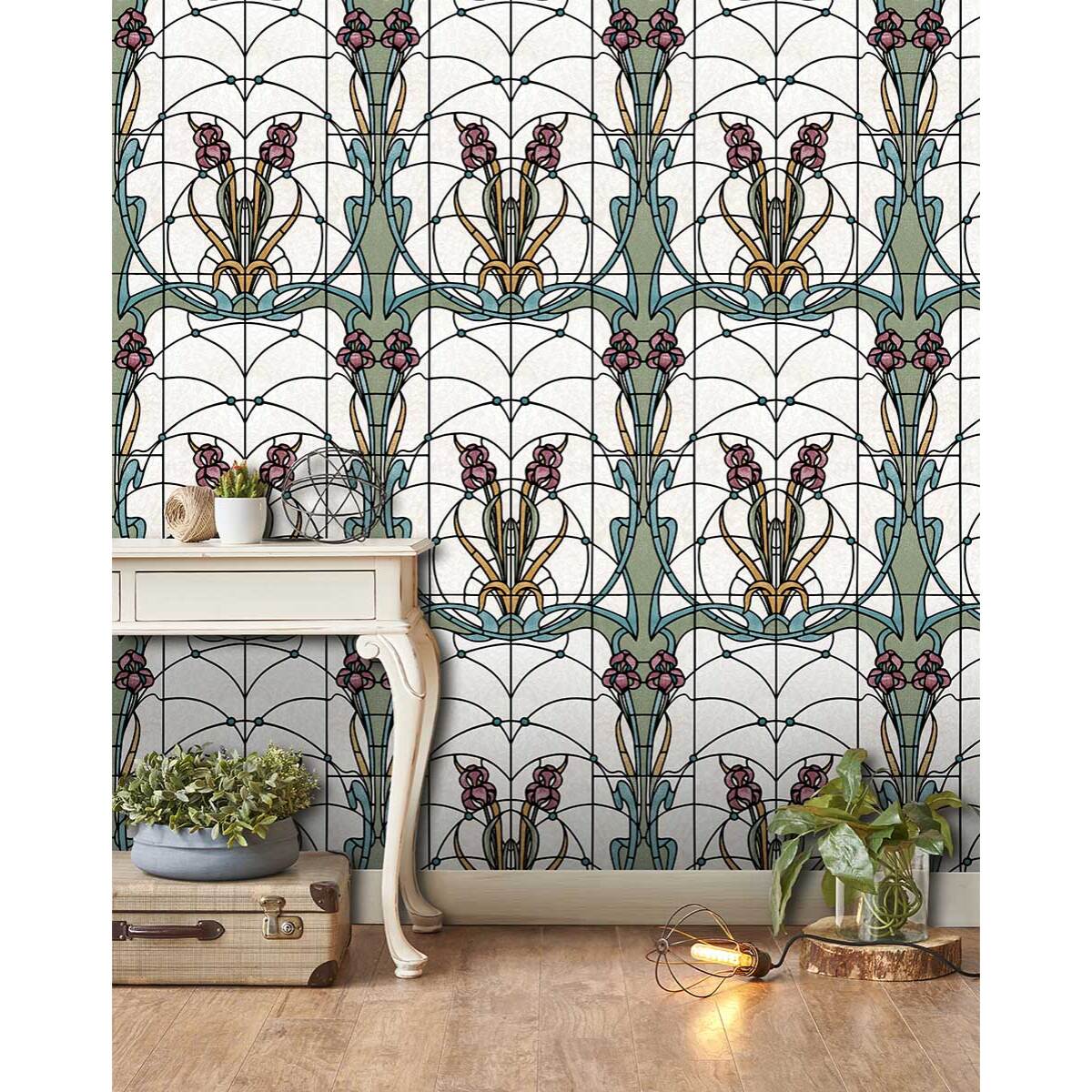 Papier peint mur végétal tropical lames bois