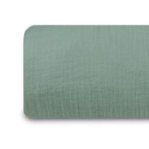 Drap-housse gaze de coton vert sauge - LOUISE