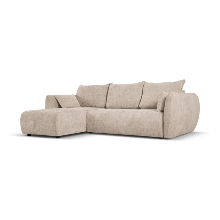 Canapé d'angle gauche convertible avec coffre de rangement "Matera" 4 places en chenille beige