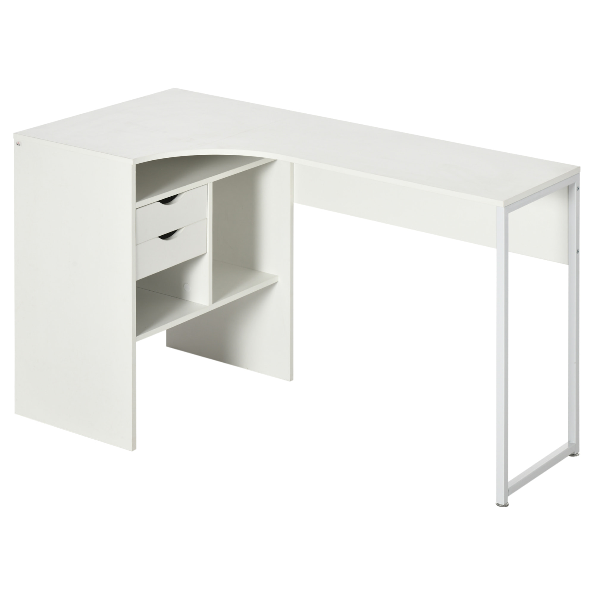 Bureau d'angle bureau informatique multimédia multi-rangement métal panneaux particules blanc