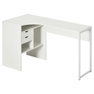 Bureau d'angle bureau informatique multimédia multi-rangement métal panneaux particules blanc