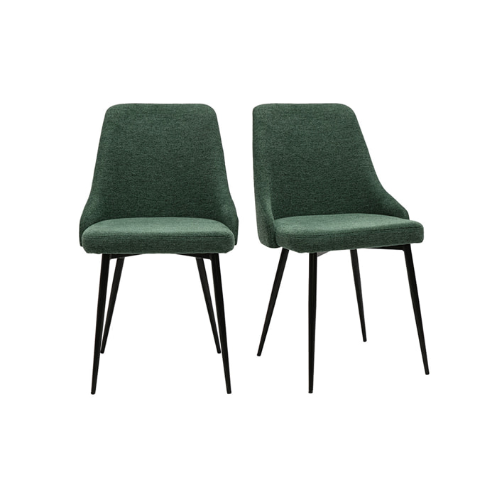 Chaises design en tissu effet velours texturé vert foncé et métal noir (lot de 2) CULT