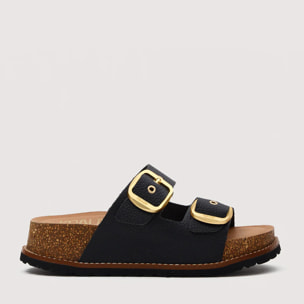 Sandalia Bio Piel Negro con Cuña - Sintran