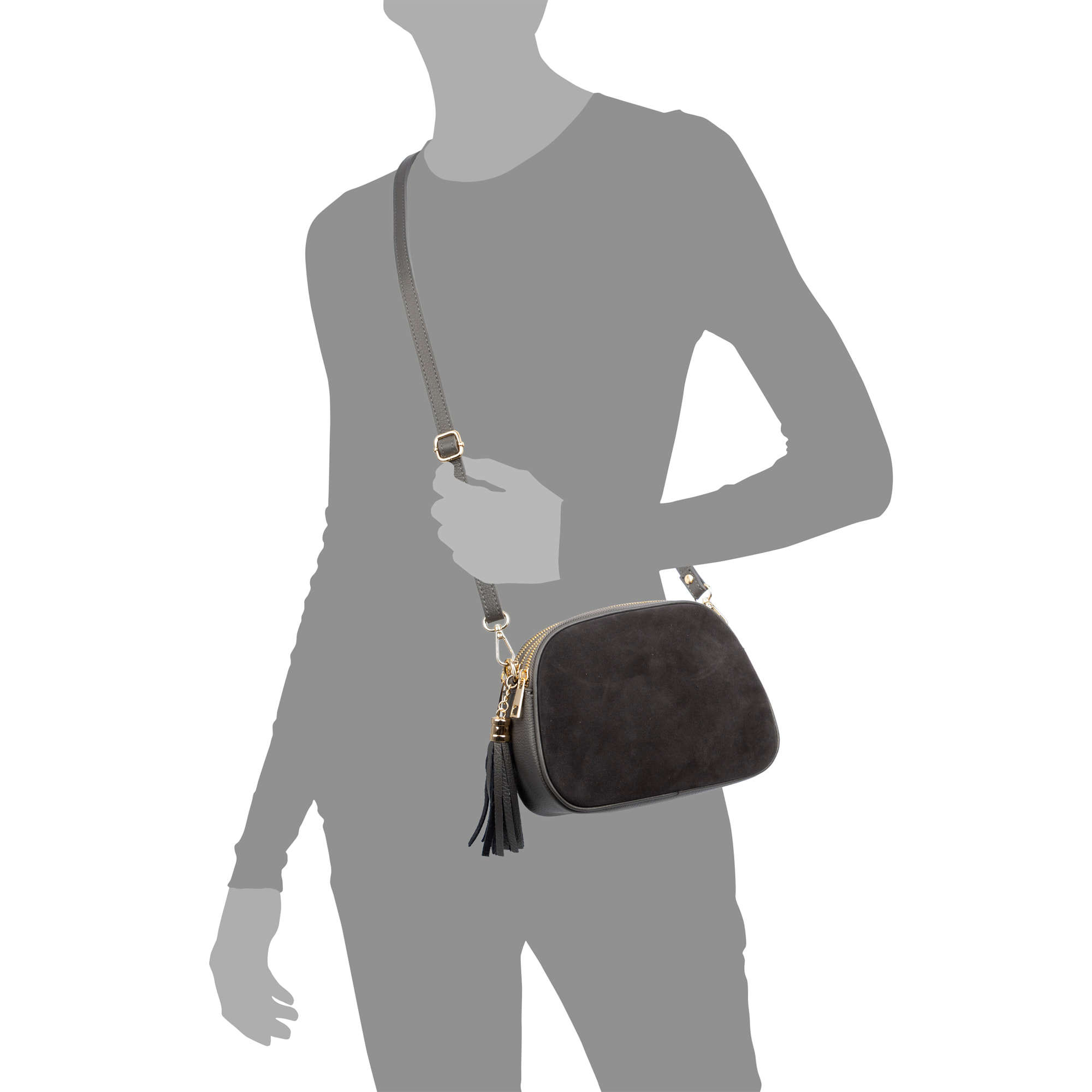 Aliminusa bolso bandolera Mujer. Piel auténtica Gamuza y Dollaro.