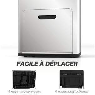 Poubelle de cuisine 2 x 18L + 20L - poubelle à pédale 3 compartiments seaux amovibles filtre anti-odeur - acier inox. brossé