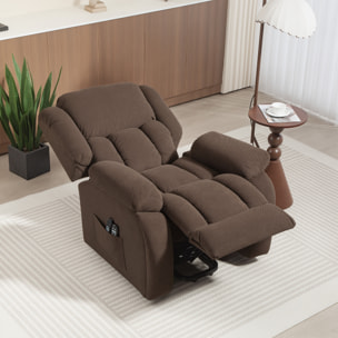 Fauteuil releveur massant chauffant grand confort - inclinable, repose-pieds rétractable - tissu toucher flanelle chocolat