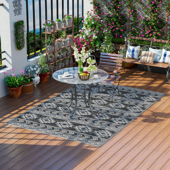 Alfombra de Exterior, 182x274 cm, Alfombra Reversible con Patrón Geométrico, Impermeable, Anti-UV, para Terraza, Balcón, Patio, Camping, Viajes en Autocaravana, Negro y Gris Claro