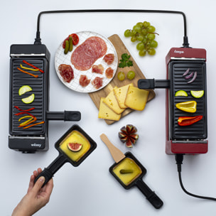 Raclette 2 Personas 2 en 1, Grill Roja Antiadherente, 400 W.