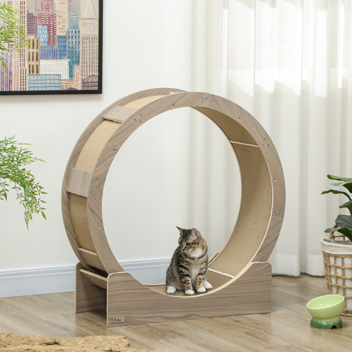 Roue d'exercice pour chat - frein, grattoirs - dim. 91L x 33,5P x 94H cm - aspect bois brun