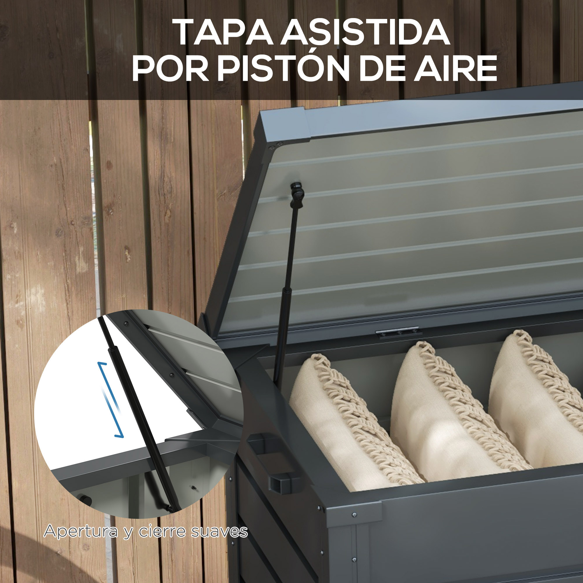 Arcón Exterior Capacidad 311L, Baúl de Almacenaje de Acero Galvanizado con 4 Ruedas, 2 Asas y Tapa con Cerradura, Impermeable, para Jardín, Terraza, Patio, 120x62x66 cm, Gris Oscuro