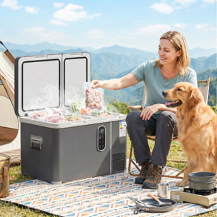 Nevera Portátil Eléctrica 35L 12/24/240V Refrigerador de Coche con Compresor Doble Zona Control por App Bluetooth Luz LED Pantalla Modos ECO y MAX de -20℃ a +20 ℃ Asa para Viajes Camping