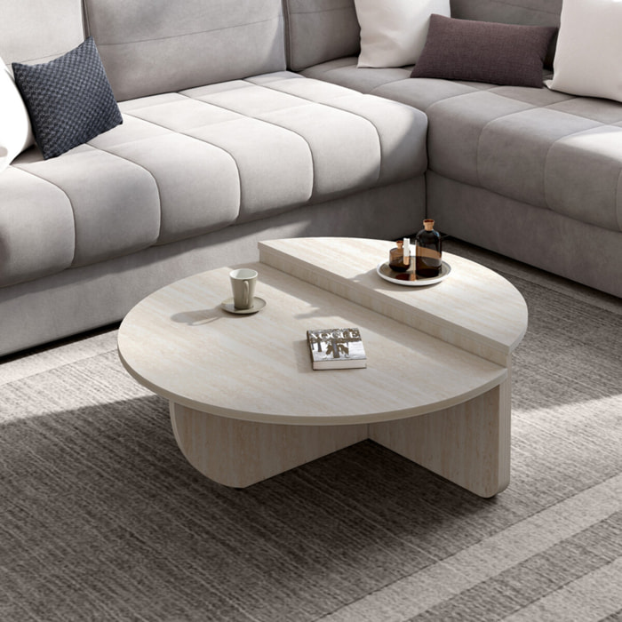 Tables basses rondes asymétriques effet travertin