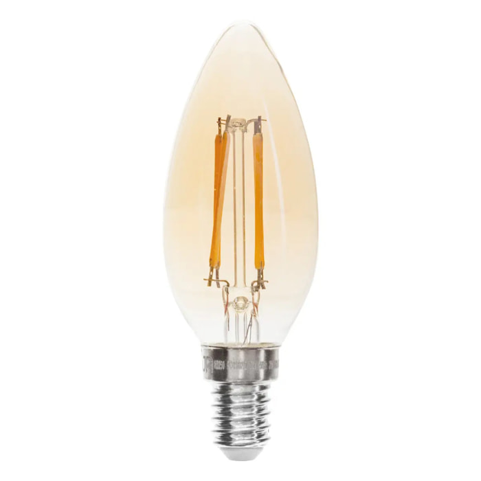 Ampoule LED "Flamme" ambrée - filament droit E14