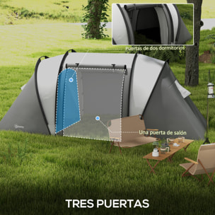 Tienda de Campaña Familiar para 4-5 Personas Tienda de Acampada de Túnel Impermeable 3000 mm con 2 Dormitorios Bolsa de Transporte y Gancho para Pescar Senderismo Gris