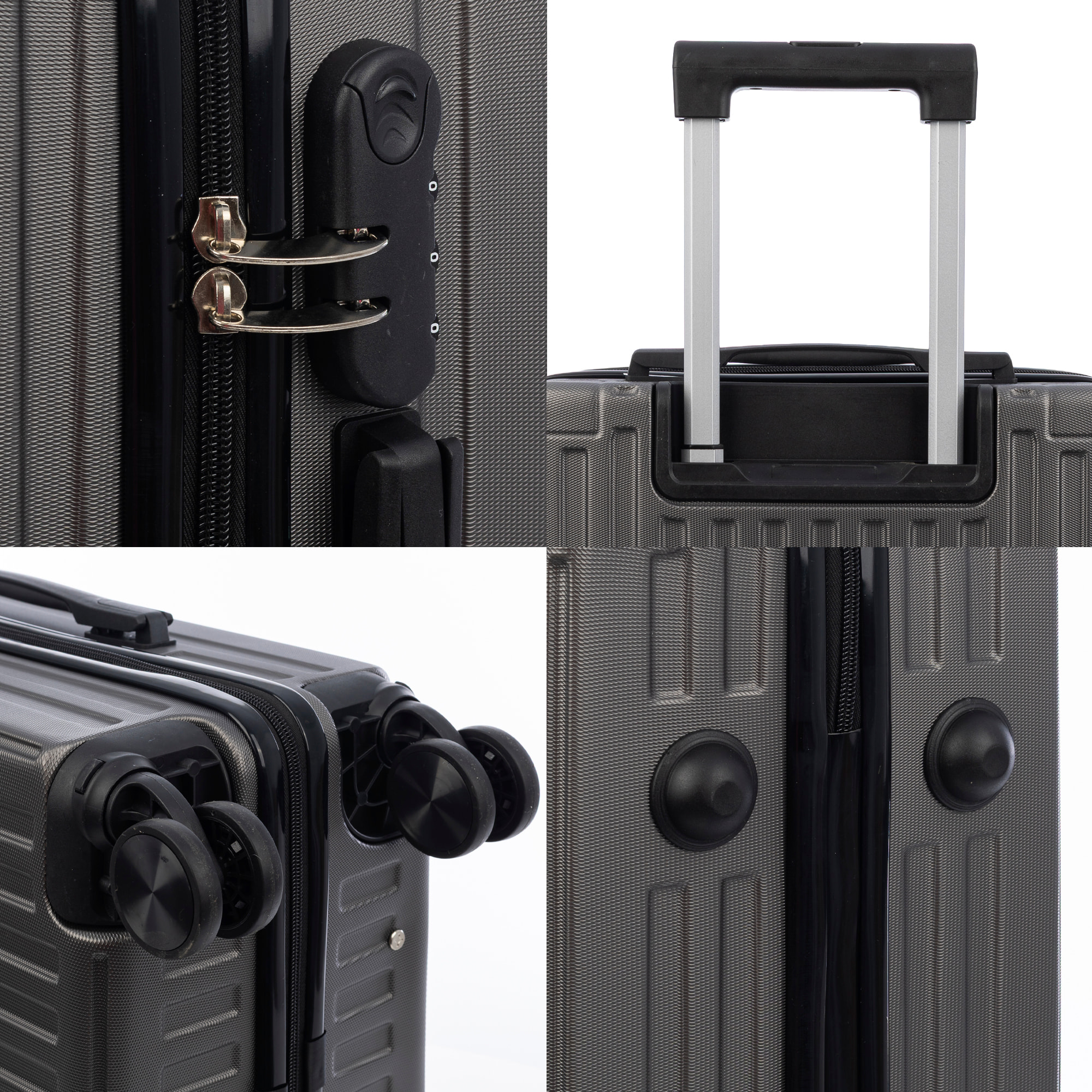 Set di 3 valigie Trolley, in materiale leggero ABS ad alta resistenza con angoli rinforzati. Chiusura combinata e 4 ruote doppie removibili e girevoli a 360°.