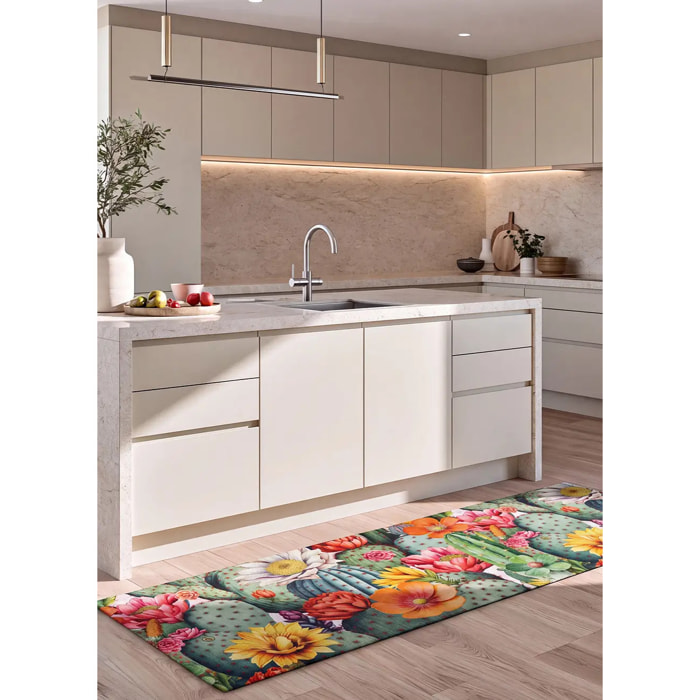 RICCI Alfombra lavable de cocina diseño floral Multicolor, varias medidas disponibles.