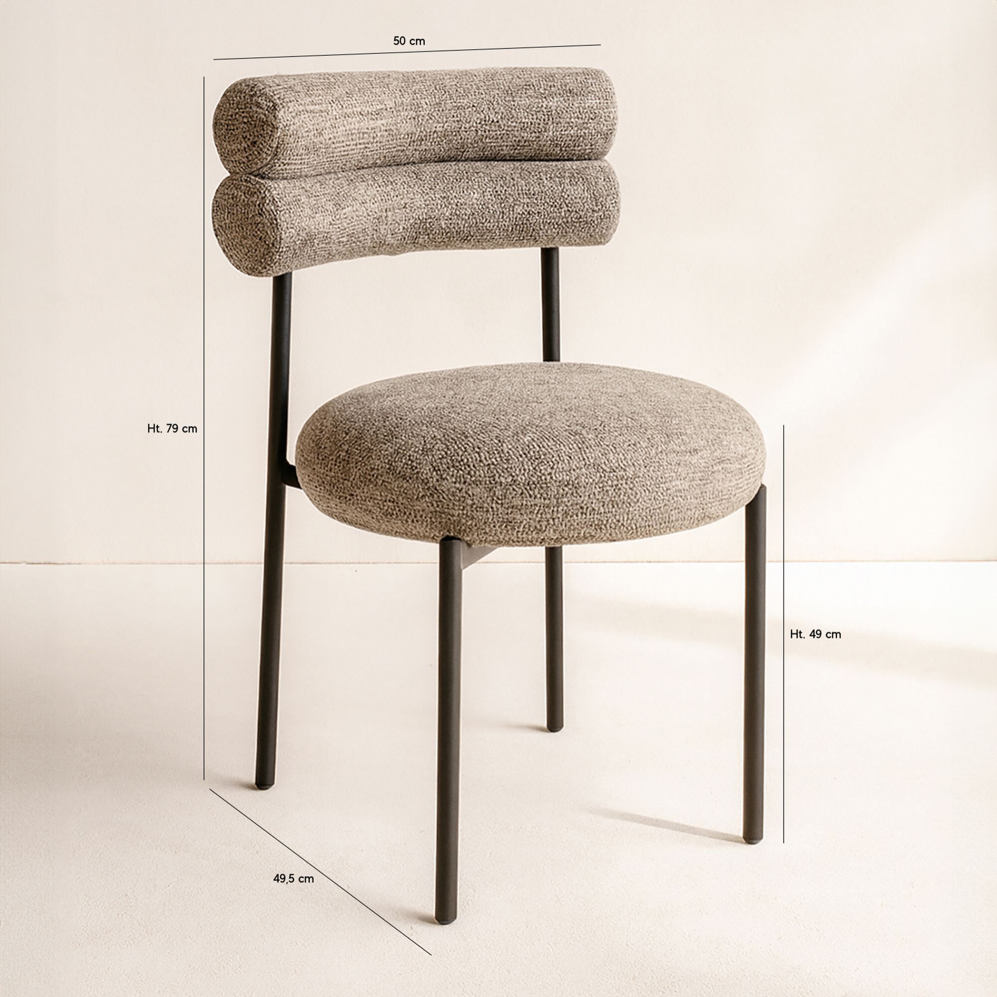 Lot de 2 chaises en tweed marron avec pieds en métal noir GINA