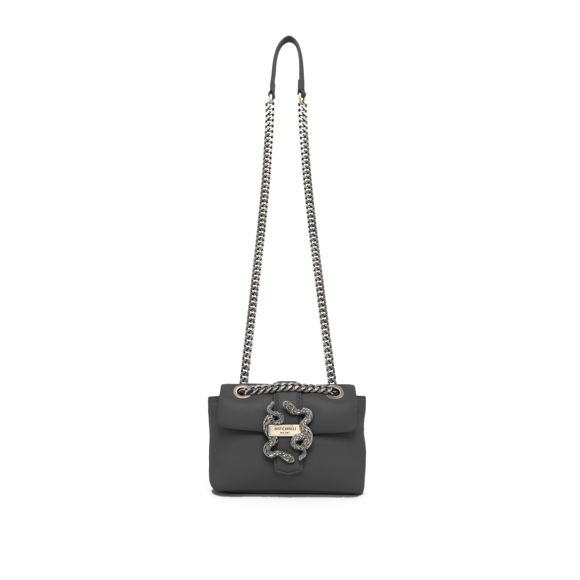 Just Cavalli borsa a spalla in pelle, maxi fibbia con logo