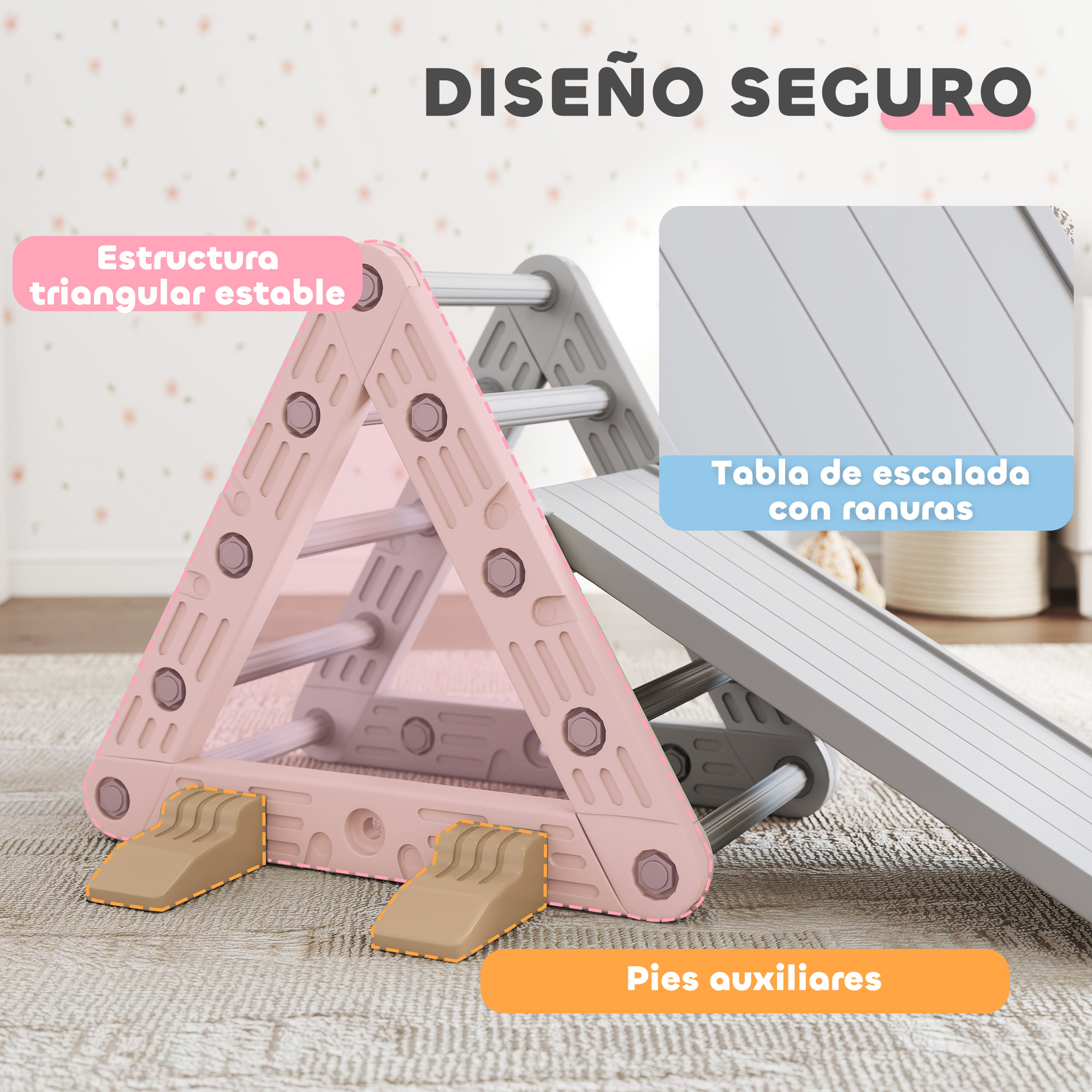 Triángulo de Escalada 3 en 1 con Tobogán y Rampa Escalador, Juguete de Escalada para Niños de 18-48 Meses, de Plástico, para Interior y Exterior, Gris y Blanco