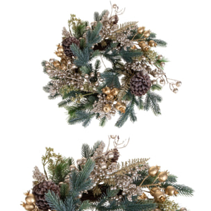 Corona con abete ilex e pigne - Pezzi 1 - ORO - Bianchi Dino SpA