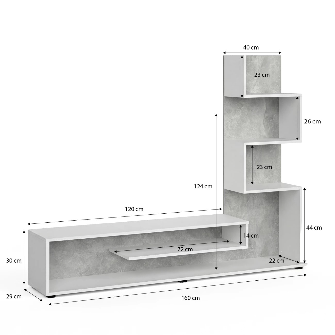 Mueble de salón Moobi en color blanco artik microcemento y medidas 160 x 124 cm Blanco Artik (Blanco Mate) - Microcemento