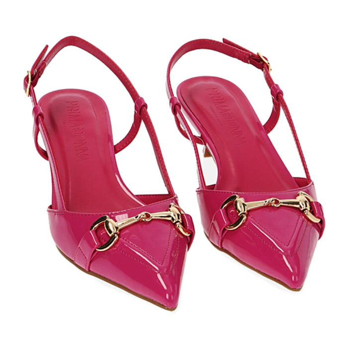 Décolleté slingback fucsia in vernice, tacco 4 cm