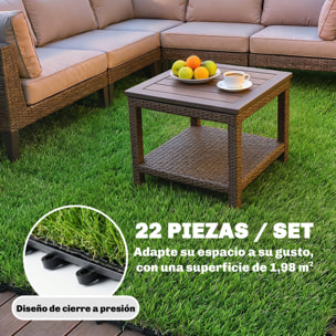 Césped Artificial de 22 Piezas, Alfombra Césped Artificial 30x30 cm, con Altura de Hierba 25 mm, Drenaje Automático, para Jardín, Terraza, Patio, Balcón, Verde