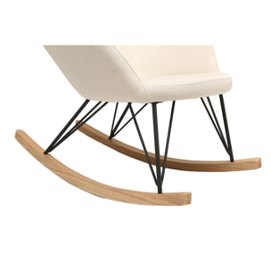 Rocking chair en tissu beige crème, bois clair et métal noir JHENE