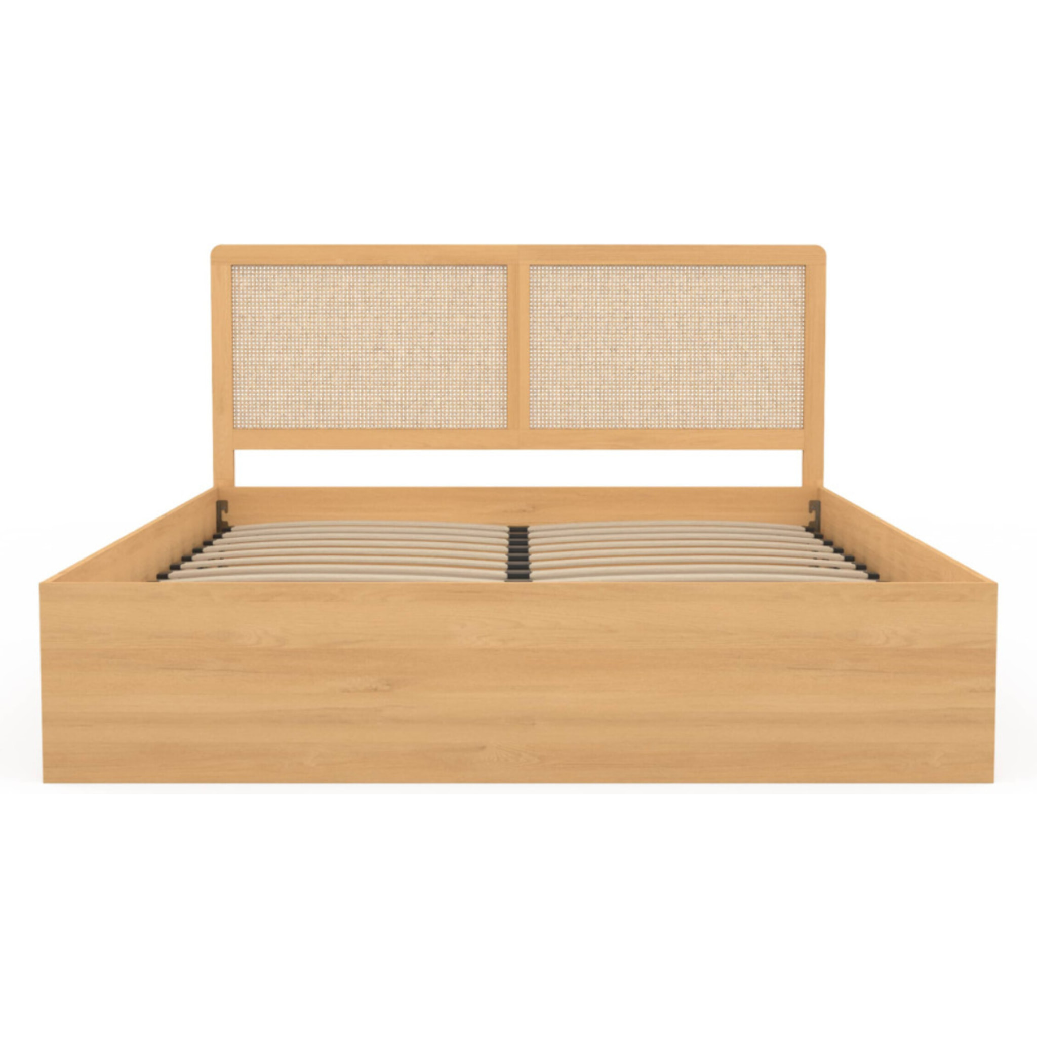 Lit coffre Eve avec sommier et tête de lit en cannage - Bois